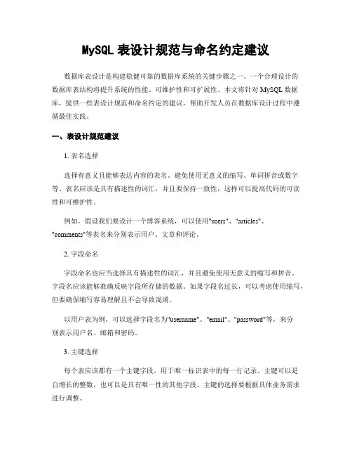 MySQL表设计规范与命名约定建议
