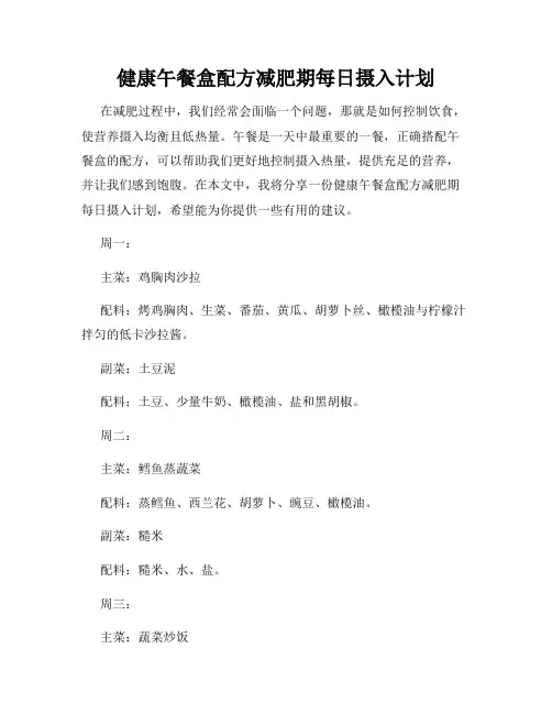 健康午餐盒配方减肥期每日摄入计划