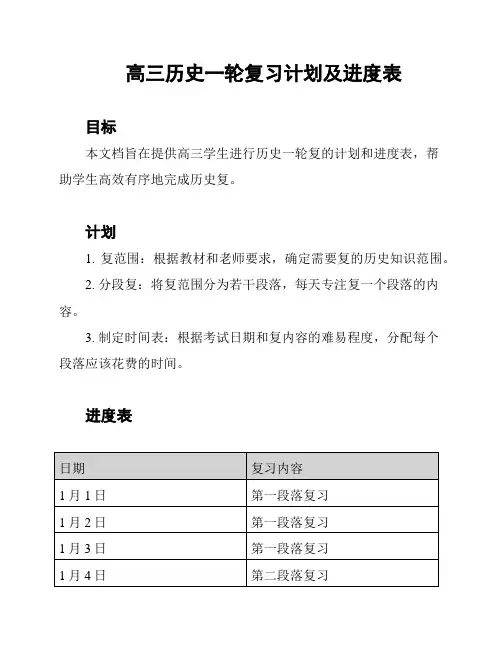 高三历史一轮复习计划及进度表