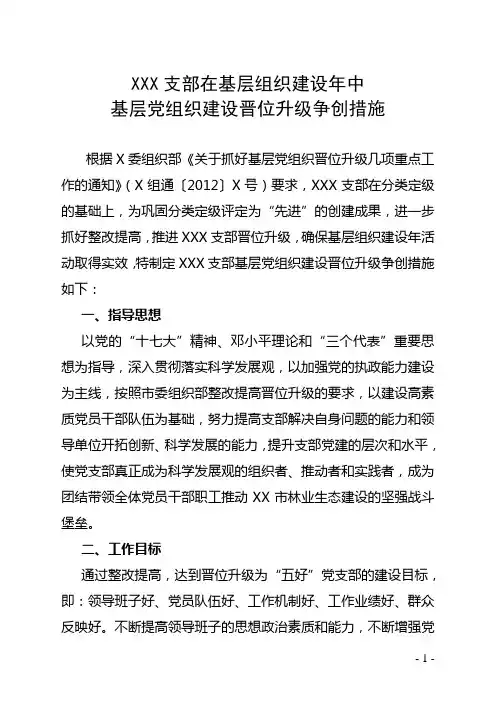XXX党支部整改提高晋位升级整改措施