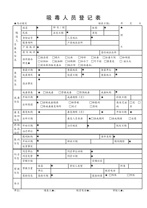 吸毒人员登记表