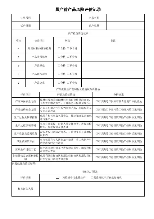 产品产前风险评估