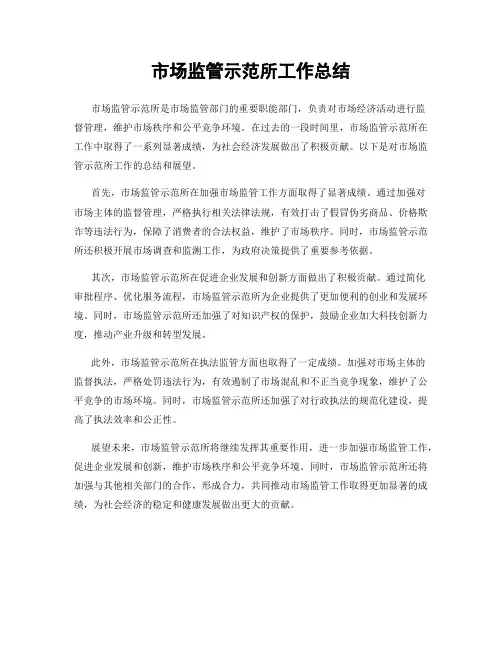 市场监管示范所工作总结