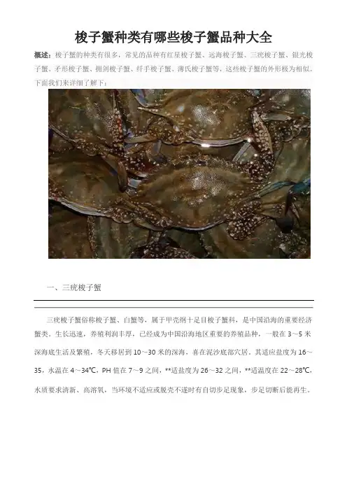 梭子蟹种类有哪些梭子蟹品种大全