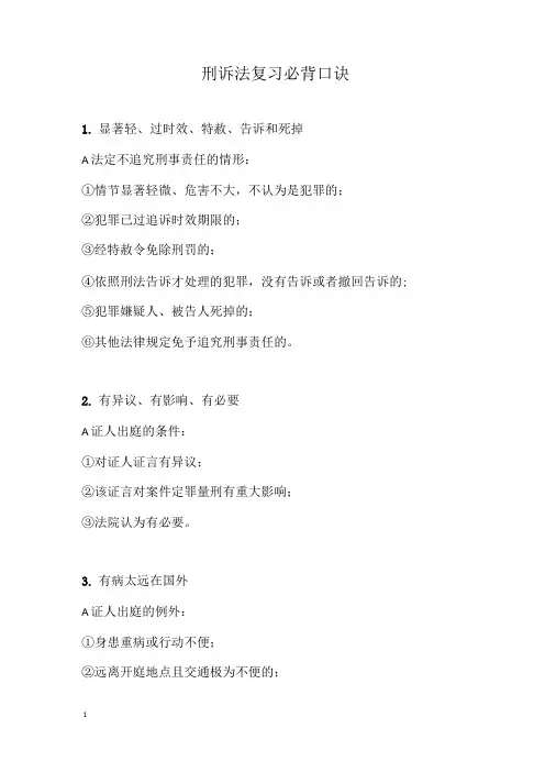 刑诉法复习必背口诀(司考必备)