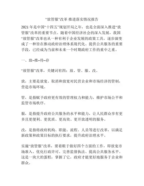 “放管服”改革 推进落实情况报告
