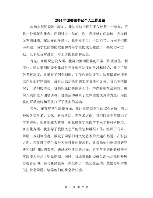 2024年团委副书记个人工作总结