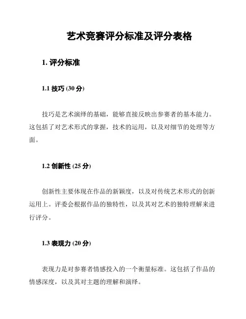 艺术竞赛评分标准及评分表格