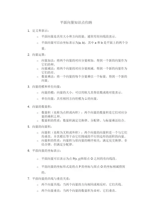 平面向量知识点归纳