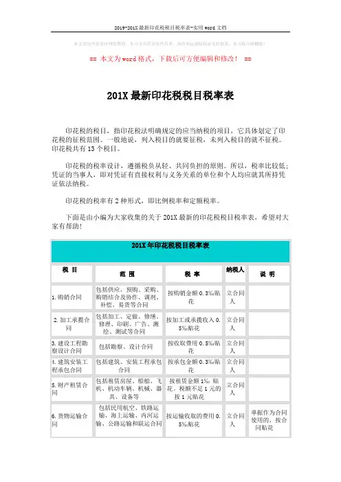 2019-201X最新印花税税目税率表-实用word文档 (3页)