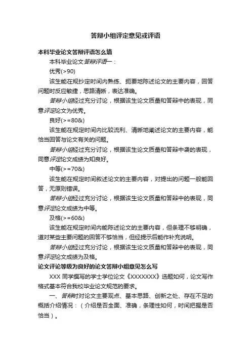 答辩小组评定意见或评语