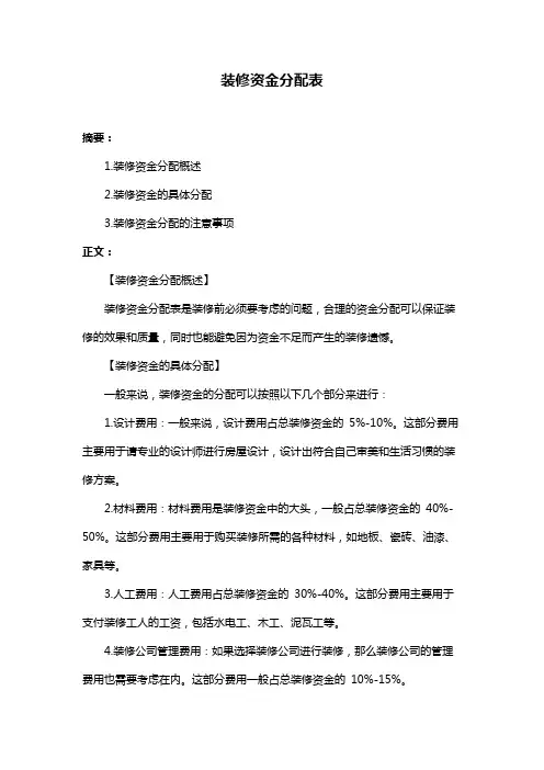 装修资金分配表