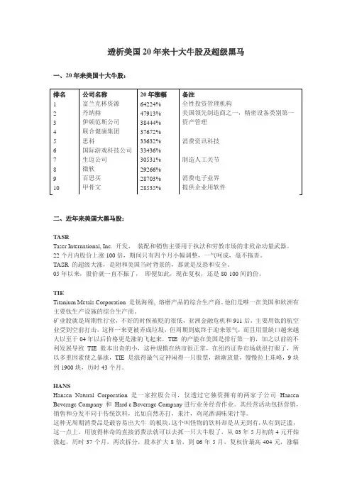 透析美国20年来十大牛股及超级黑马