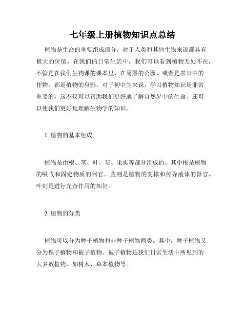 七年级上册植物知识点总结