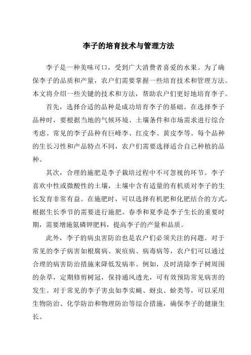 李子的培育技术与管理方法