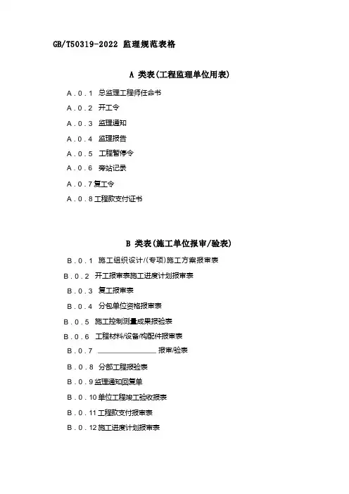 监理规范GBT50319-2022表格
