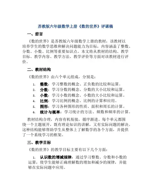 苏教版六年级数学上册《数的世界》评课稿