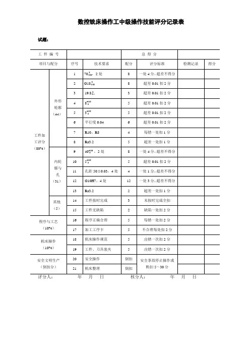 数控铣工评分表