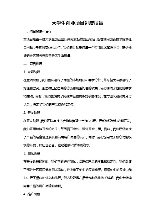 大学生创业项目进度报告