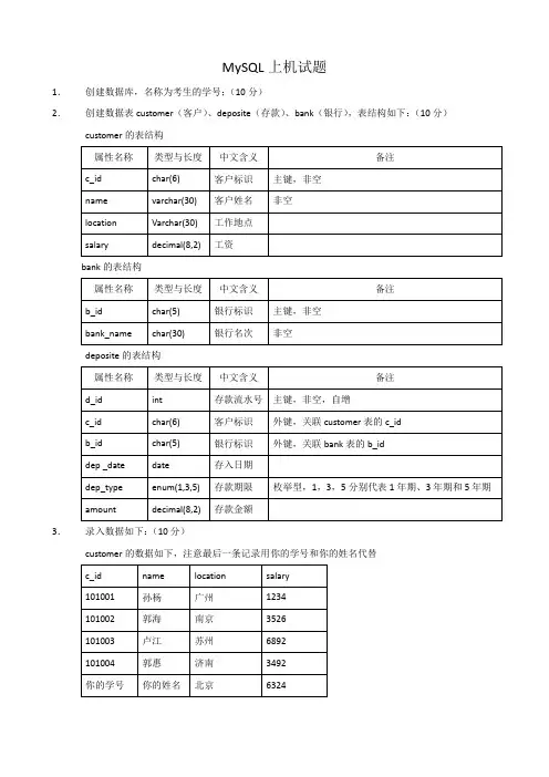 MySQL上机试题