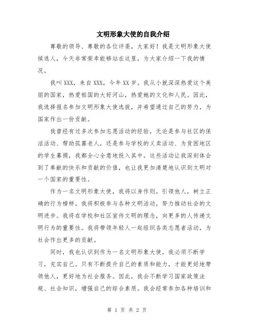 文明形象大使的自我介绍