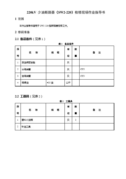 220kV 少油断路器(SW2-220)检修现场作业指导书