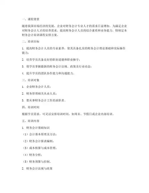 财务会计培训课程安排方案模板