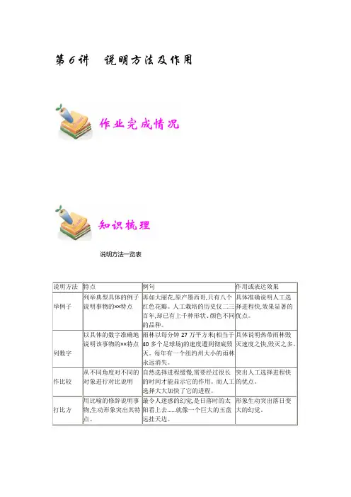 小学语文部编版5年级重点知识汇总小五语文第6讲：说明方法及作用(学生版)