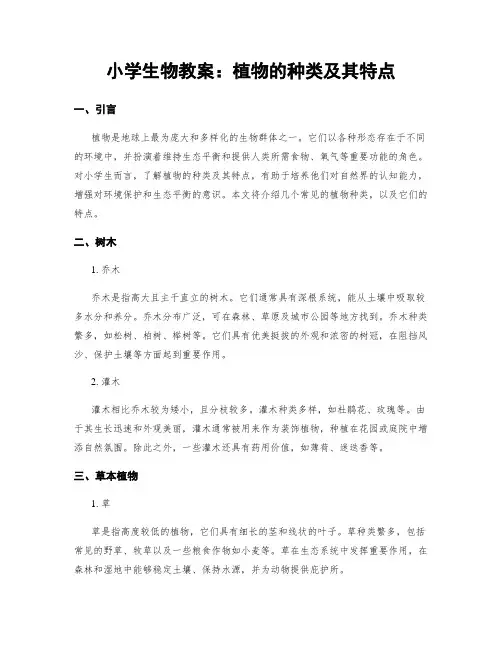 小学生物教案：植物的种类及其特点