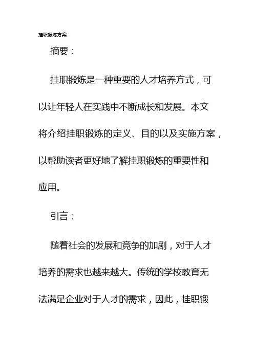挂职锻炼方案