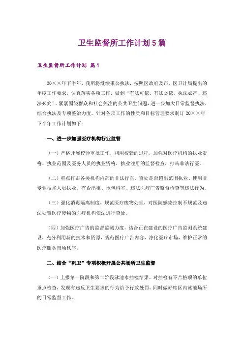 卫生监督所工作计划5篇