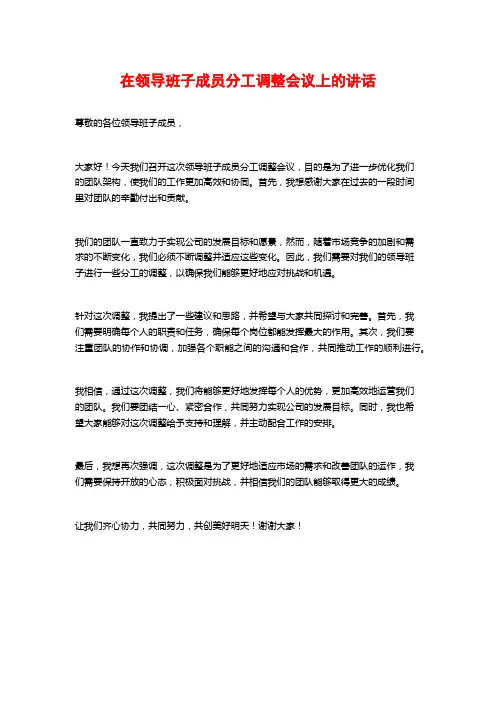 在领导班子成员分工调整会议上的讲话