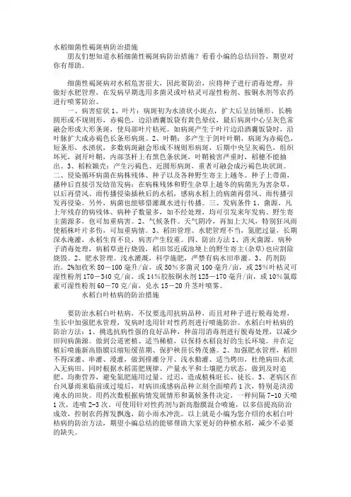 水稻细菌性褐斑病防治措施