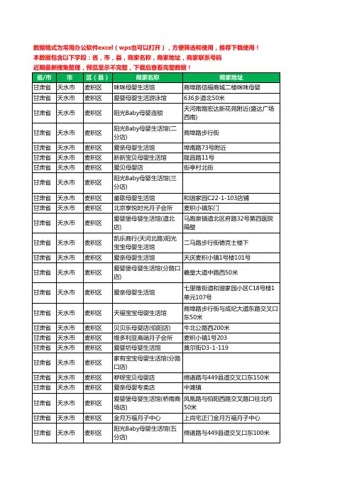 2020新版甘肃省天水市麦积区月子服务工商企业公司商家名录名单黄页联系号码地址大全30家