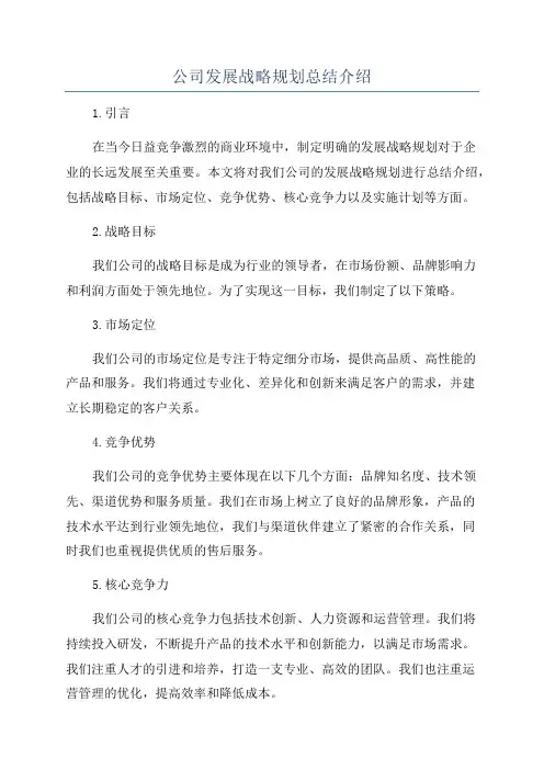 公司发展战略规划总结介绍
