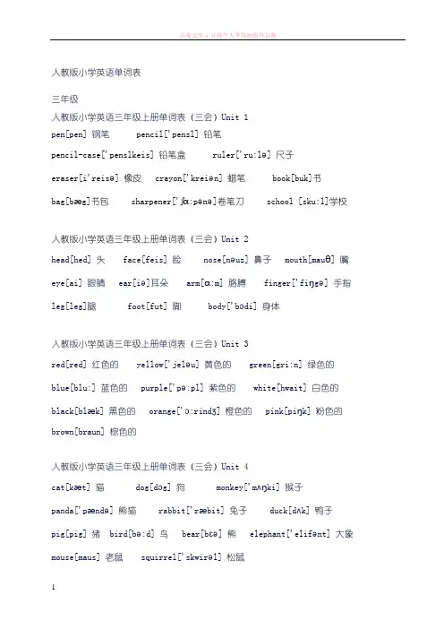 人教版小学3-6年级英语单词表已a4排版可直接打印