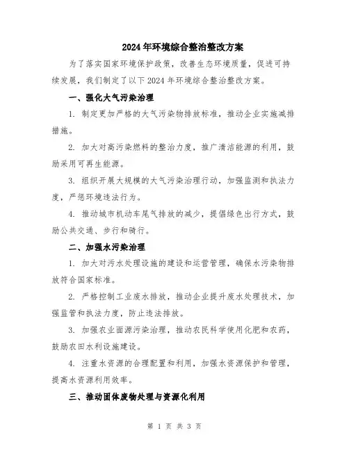 2024年环境综合整治整改方案