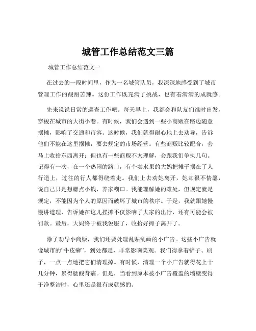 城管工作总结范文三篇