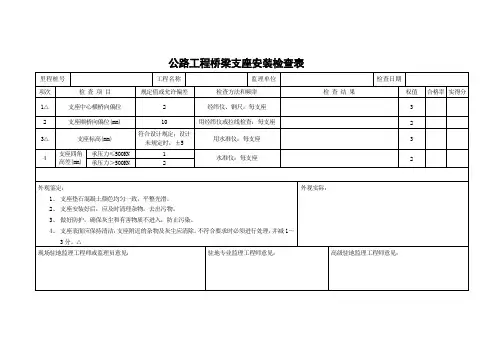 公路工程桥梁支座安装检查表