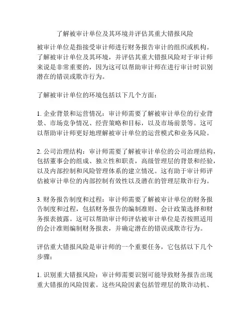 了解被审计单位及其环境并评估其重大错报风险