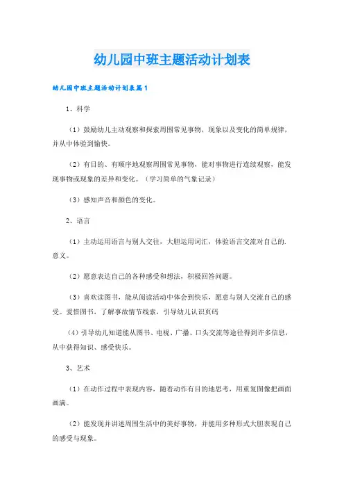 幼儿园中班主题活动计划表.doc