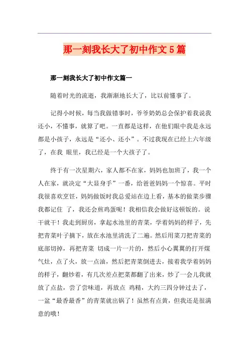 那一刻我长大了初中作文5篇