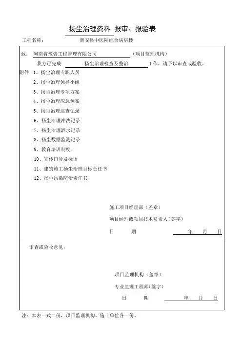 扬尘治理资料报审表