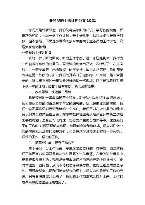 业务员的工作计划范文10篇