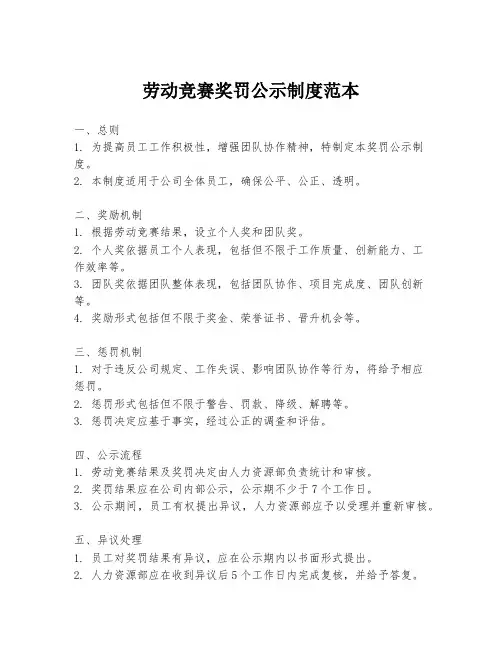 劳动竞赛奖罚公示制度范本