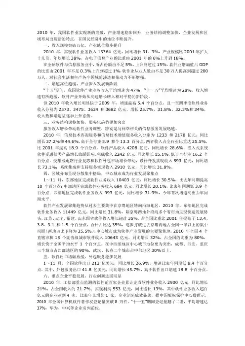2010年中国软件产业发展现状概况
