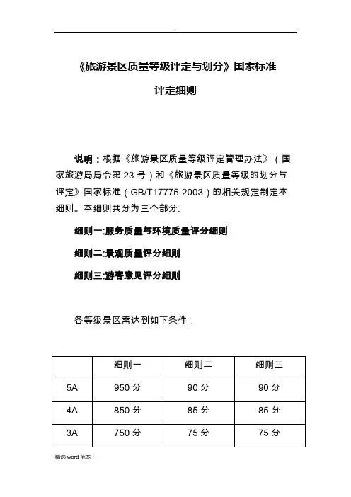 旅游景区质量等级评定标准A