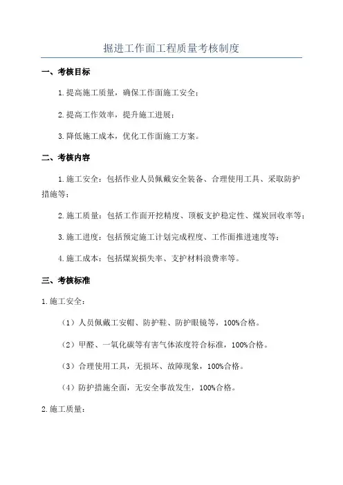 掘进工作面工程质量考核制度