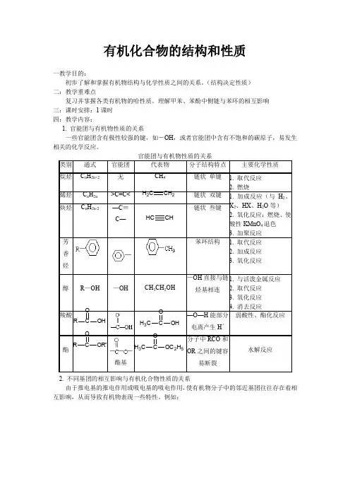 鲁科版高中选修有机化学《有机化合物的结构和性质》教案