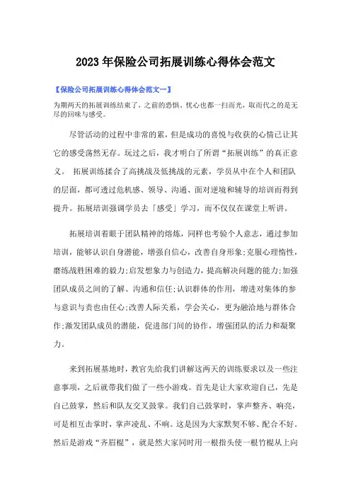2023年保险公司拓展训练心得体会范文